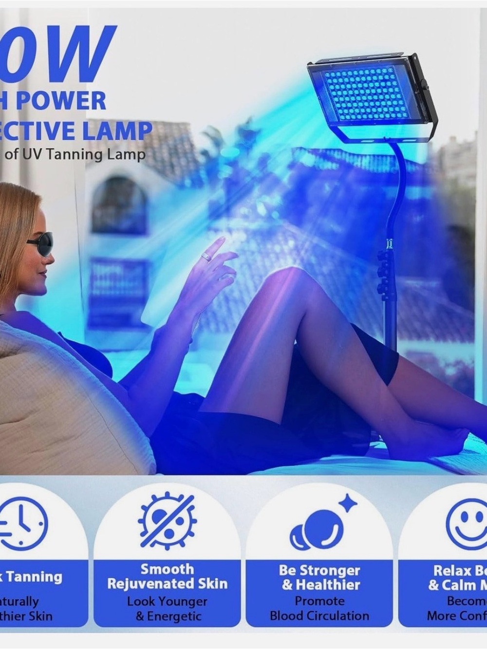 50W UV Tanning Lamp for Face & Body 96 LED Self-Tanning Light w/Protect Goggles - Picture 10 of 16
